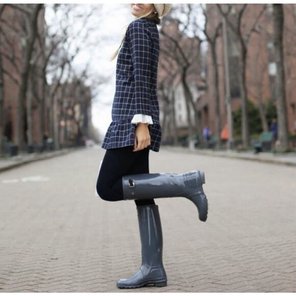 Authentic Hunter Original Tall Gloss Rain Boots Gray Graphite Womens Size 6 - Picture 2 of 15